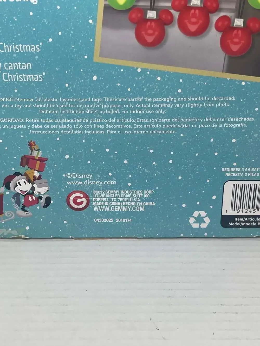Disney Mickey Mouse Projection Musical Light String 8 Count 8.2ft Christmas Deco